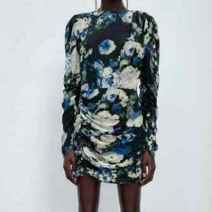 Zara Floral Print Mini Dress With Jewel Buttons